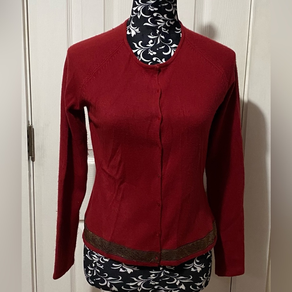 Xhilaration Women's Acrylic Button Up Cardigan With Jacquard Ribbon Trim Small